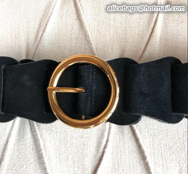 Famous Brand Bottega Veneta Suede Modular Link Belt with Circular Buckle BV22723 Black