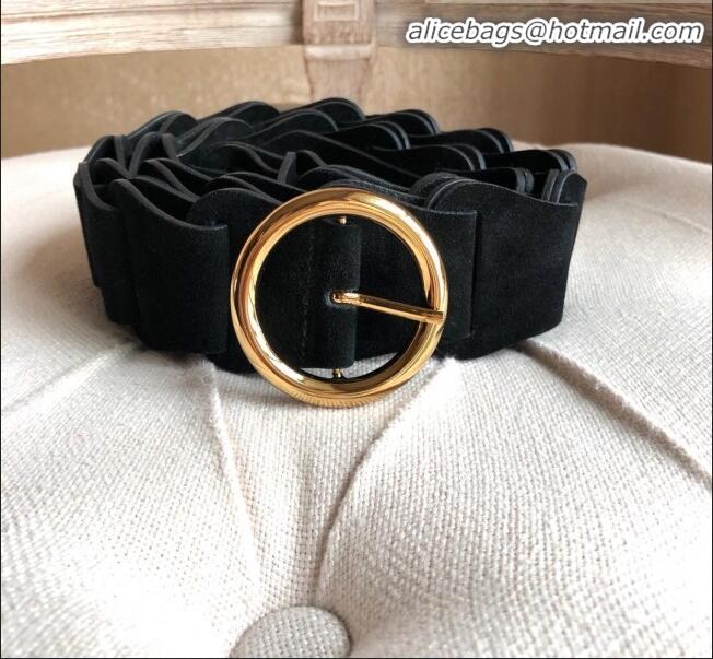 Famous Brand Bottega Veneta Suede Modular Link Belt with Circular Buckle BV22723 Black