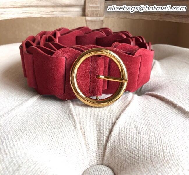 Grade Quality Bottega Veneta Suede Modular Link Belt with Circular Buckle BV22723 Red