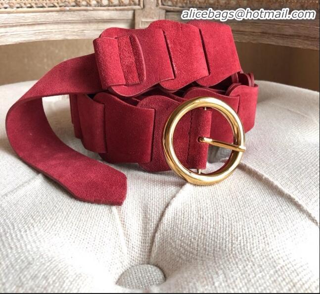 Grade Quality Bottega Veneta Suede Modular Link Belt with Circular Buckle BV22723 Red