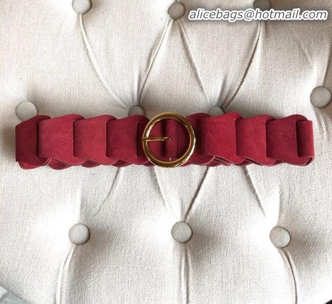 Grade Quality Bottega Veneta Suede Modular Link Belt with Circular Buckle BV22723 Red