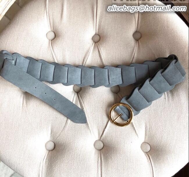 Super Quality Bottega Veneta Suede Modular Link Belt with Circular Buckle BV22723 Light Blue