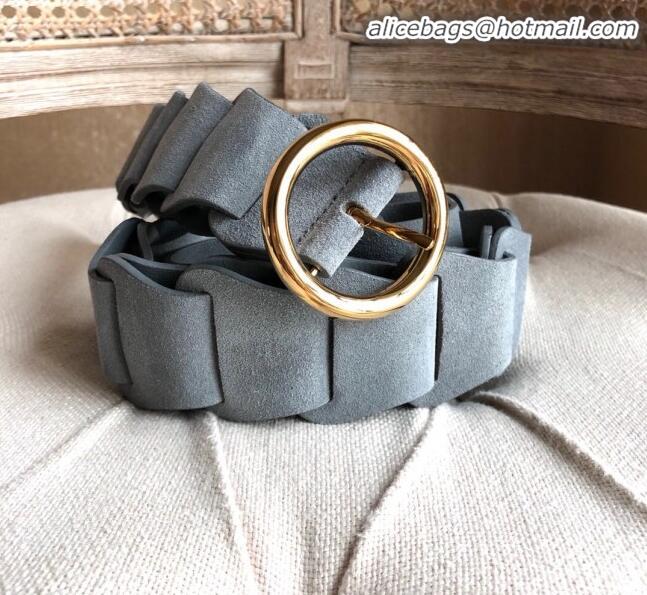 Super Quality Bottega Veneta Suede Modular Link Belt with Circular Buckle BV22723 Light Blue