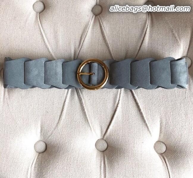 Super Quality Bottega Veneta Suede Modular Link Belt with Circular Buckle BV22723 Light Blue