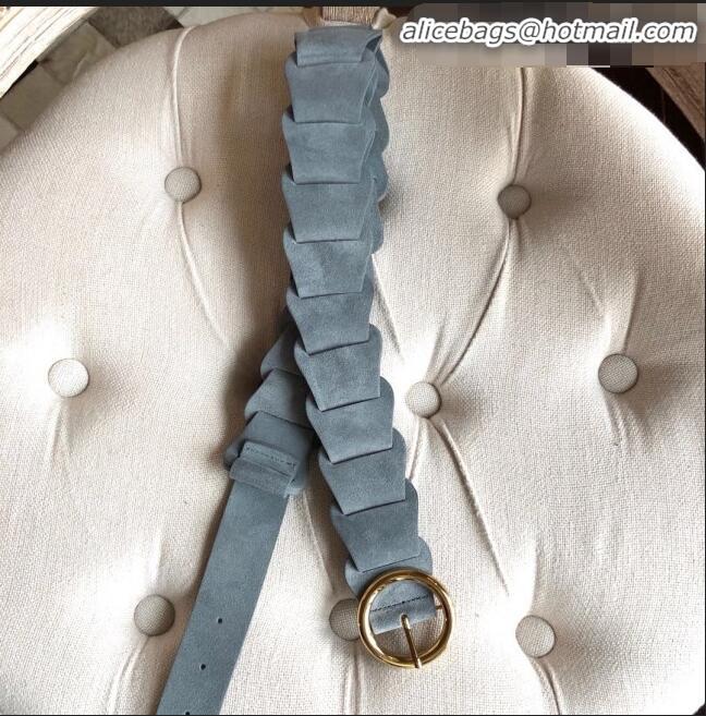 Super Quality Bottega Veneta Suede Modular Link Belt with Circular Buckle BV22723 Light Blue