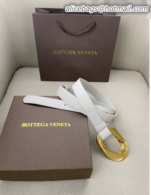 Discount Bottega Veneta Leather Belt 25mm with Metal Framed Buckle BV10611 White