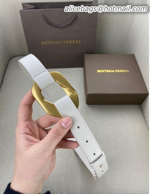 Discount Bottega Veneta Leather Belt 25mm with Metal Framed Buckle BV10611 White