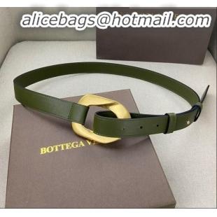 Low Cost Bottega Veneta Leather Belt 25mm with Metal Framed Buckle BV10611 Green