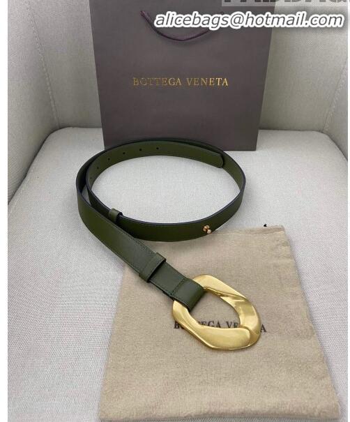 Low Cost Bottega Veneta Leather Belt 25mm with Metal Framed Buckle BV10611 Green