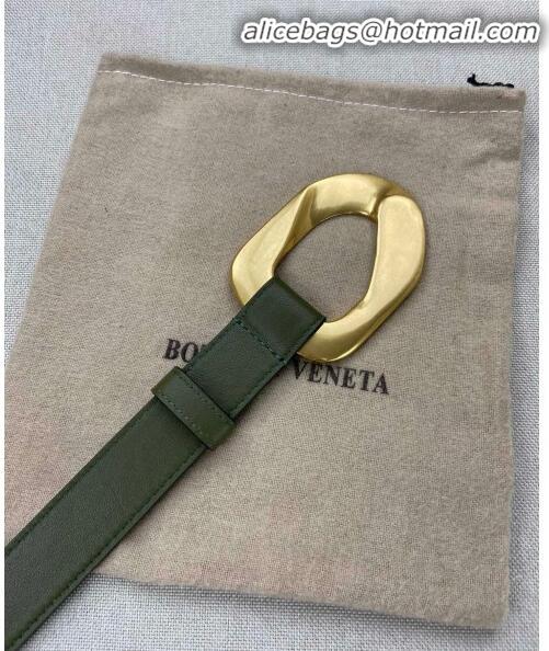 Low Cost Bottega Veneta Leather Belt 25mm with Metal Framed Buckle BV10611 Green