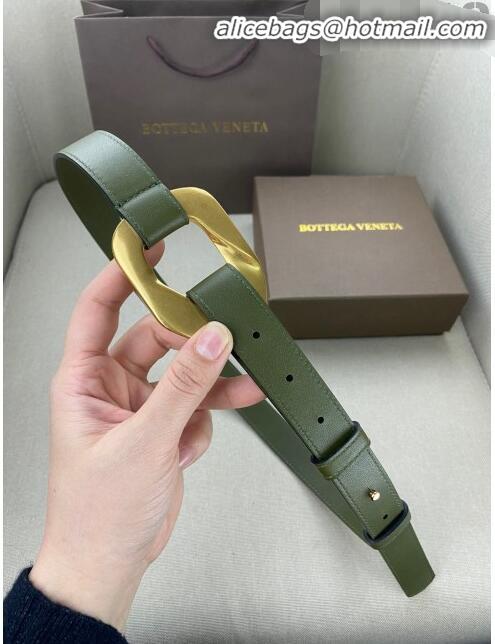 Low Cost Bottega Veneta Leather Belt 25mm with Metal Framed Buckle BV10611 Green