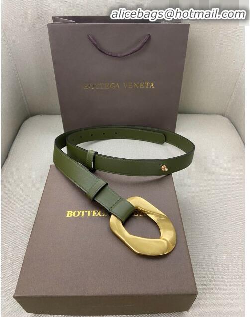 Low Cost Bottega Veneta Leather Belt 25mm with Metal Framed Buckle BV10611 Green