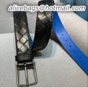 Discount Bottega Veneta Woven Leather Belt Width 35mm with Matte Frame Buckle BV11542 Black