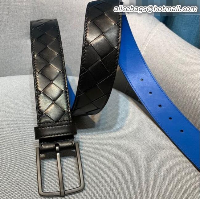 Discount Bottega Veneta Woven Leather Belt Width 35mm with Matte Frame Buckle BV11542 Black