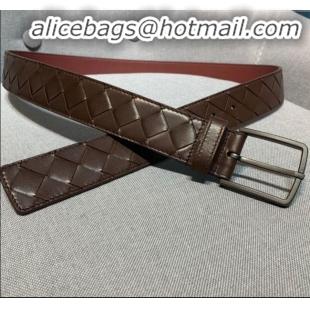 Cheapest Bottega Veneta Woven Leather Belt Width 35mm with Matte Frame Buckle BV11542 Brown