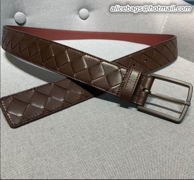 Cheapest Bottega Veneta Woven Leather Belt Width 35mm with Matte Frame Buckle BV11542 Brown