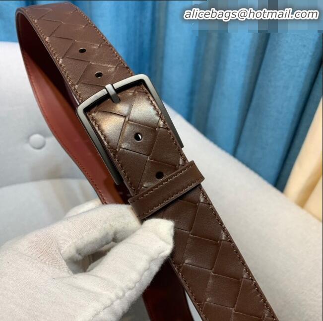 Cheapest Bottega Veneta Woven Leather Belt Width 35mm with Matte Frame Buckle BV11542 Brown