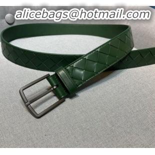 Grade Quality Bottega Veneta Woven Leather Belt Width 35mm with Matte Frame Buckle BV11542 Green