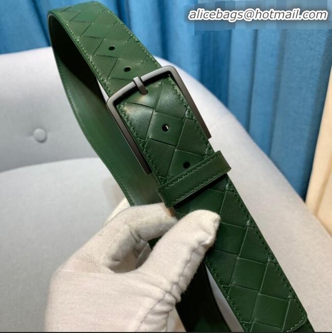 Grade Quality Bottega Veneta Woven Leather Belt Width 35mm with Matte Frame Buckle BV11542 Green