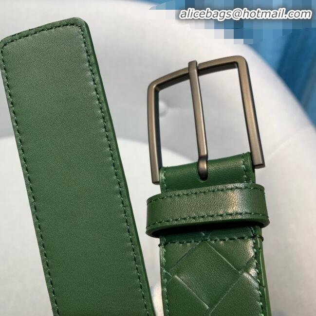 Grade Quality Bottega Veneta Woven Leather Belt Width 35mm with Matte Frame Buckle BV11542 Green