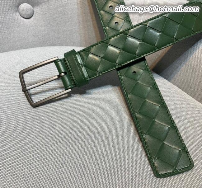 Grade Quality Bottega Veneta Woven Leather Belt Width 35mm with Matte Frame Buckle BV11542 Green