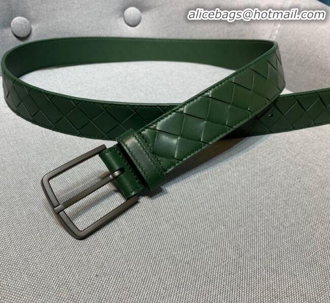 Grade Quality Bottega Veneta Woven Leather Belt Width 35mm with Matte Frame Buckle BV11542 Green