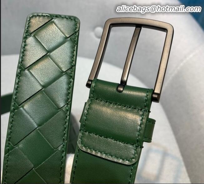 Grade Quality Bottega Veneta Woven Leather Belt Width 35mm with Matte Frame Buckle BV11542 Green