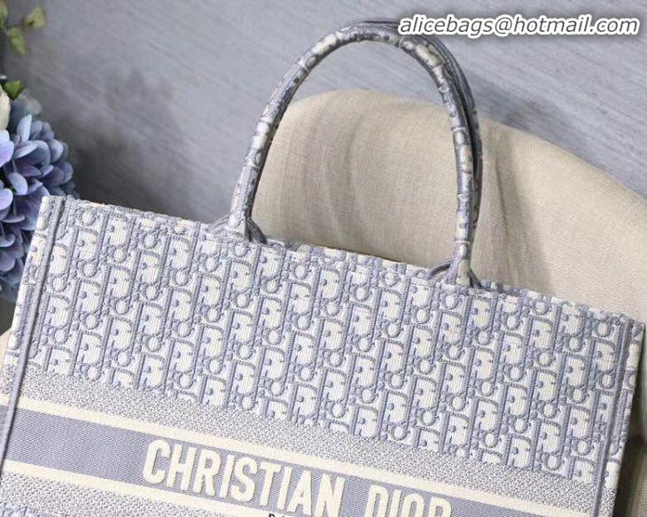 Top Quality Dior Book Tote Bag in Oblique Embroidery Canvas M930 Gray