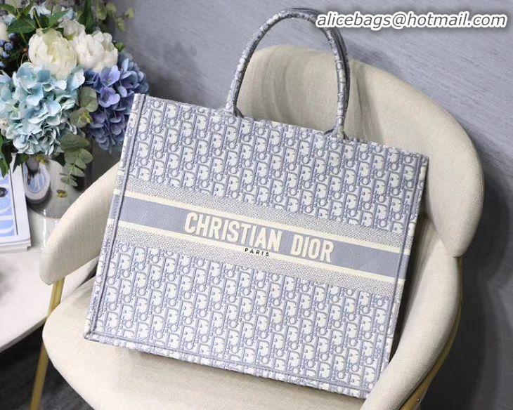 Top Quality Dior Book Tote Bag in Oblique Embroidery Canvas M930 Gray