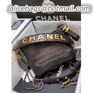 Top Quality Chanel Gabrielle Hobo Original Crocodile Leather Bag A93824 Black