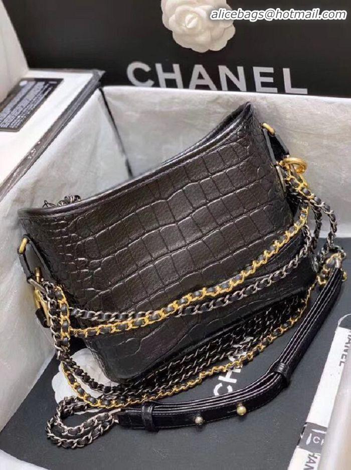 Top Quality Chanel Gabrielle Hobo Original Crocodile Leather Bag A93824 Black