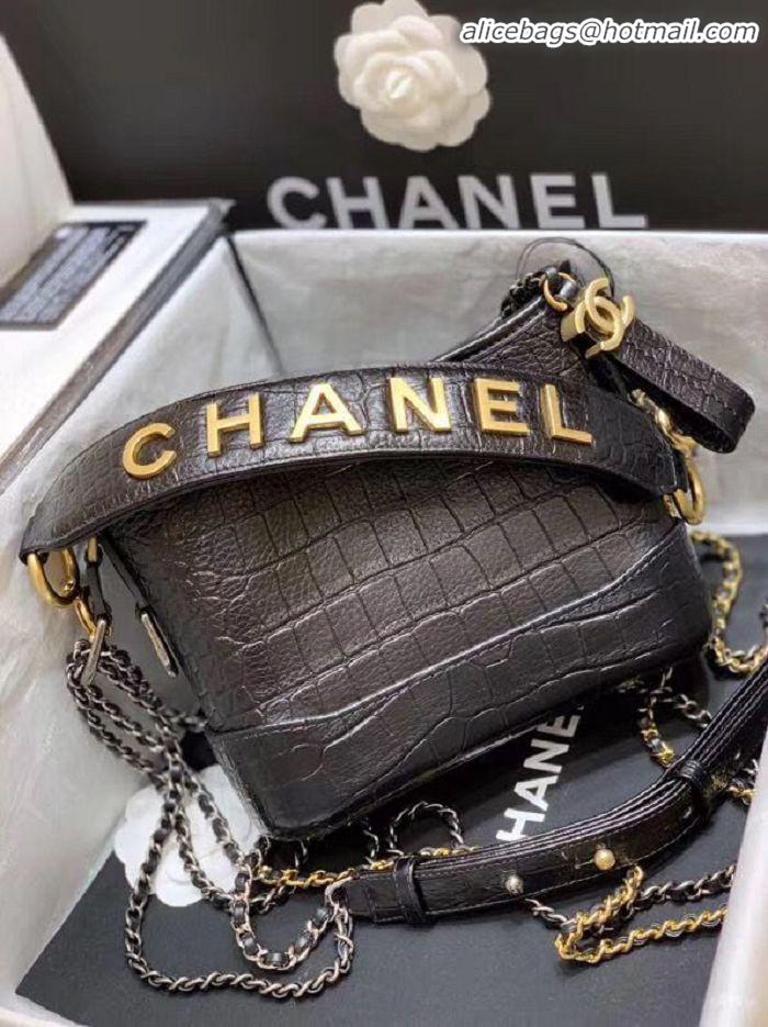 Top Quality Chanel Gabrielle Hobo Original Crocodile Leather Bag A93824 Black