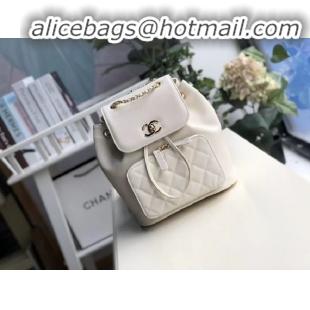 Perfect Inexpensive Chanel backpack Grained Calfskin & Gold-Tone Metal A57571 white