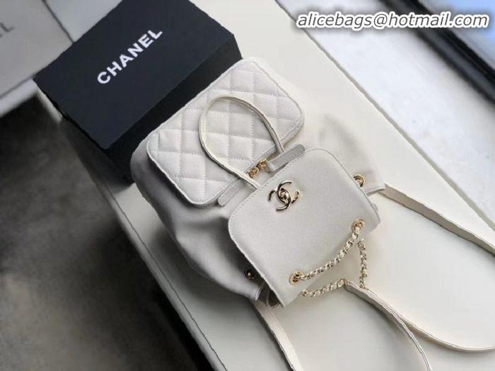 Perfect Inexpensive Chanel backpack Grained Calfskin & Gold-Tone Metal A57571 white