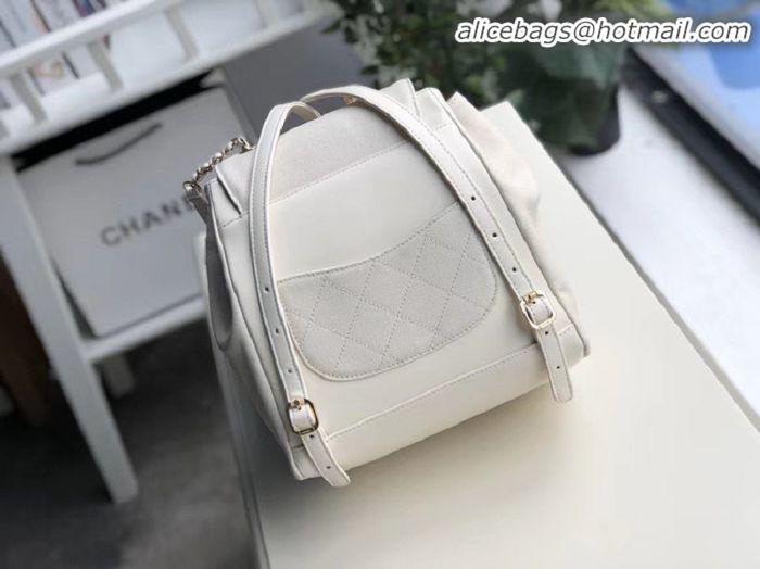 Perfect Inexpensive Chanel backpack Grained Calfskin & Gold-Tone Metal A57571 white