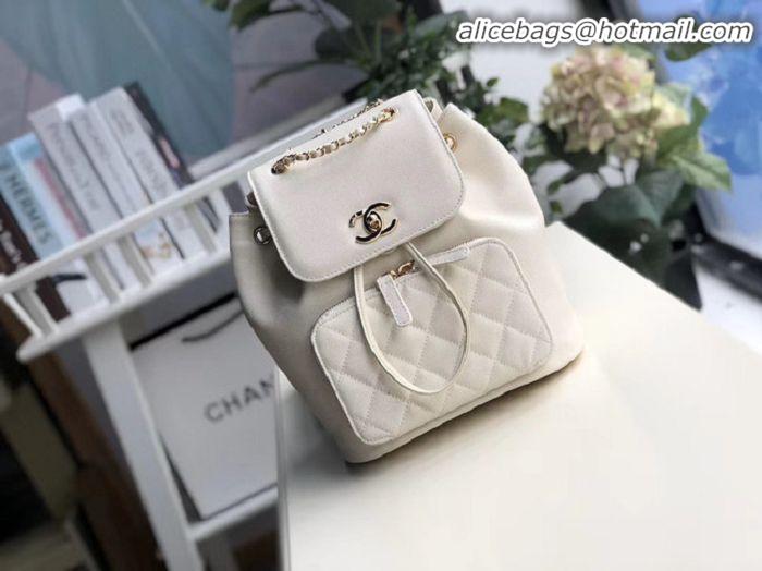 Perfect Inexpensive Chanel backpack Grained Calfskin & Gold-Tone Metal A57571 white