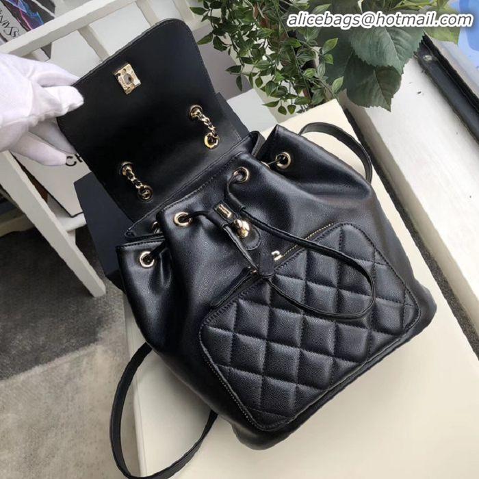 Popular Style Chanel backpack Grained Calfskin & Gold-Tone Metal A57571 black