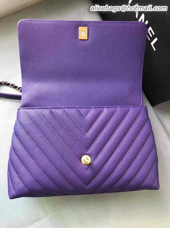 Shop Duplicate Chanel Flap Bag with Top Handle A92991 purple