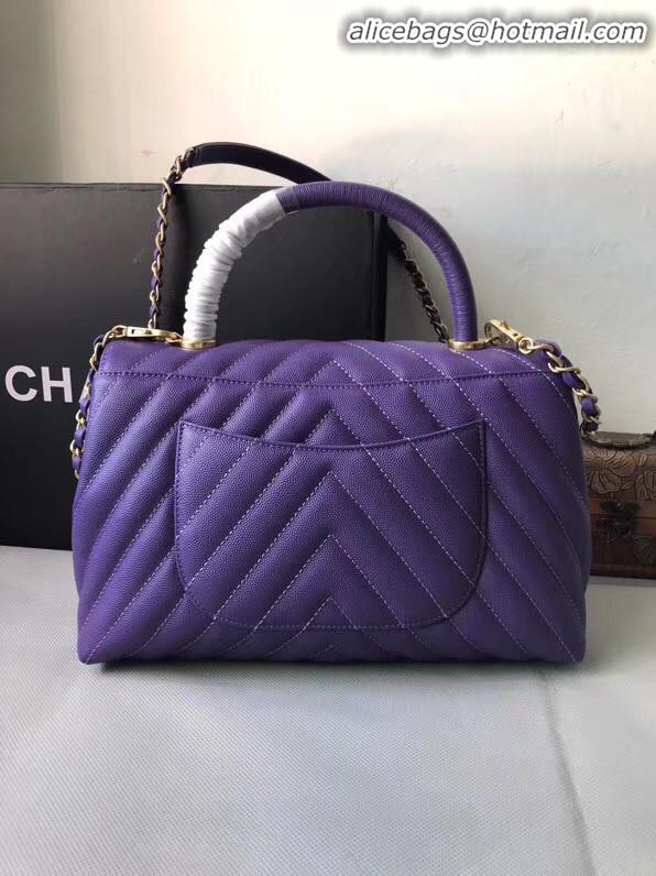 Shop Duplicate Chanel Flap Bag with Top Handle A92991 purple