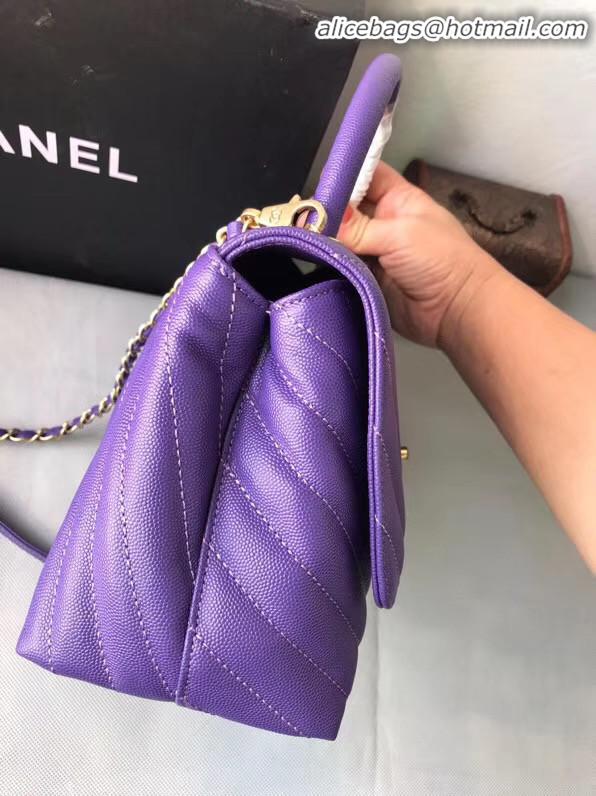 Shop Duplicate Chanel Flap Bag with Top Handle A92991 purple