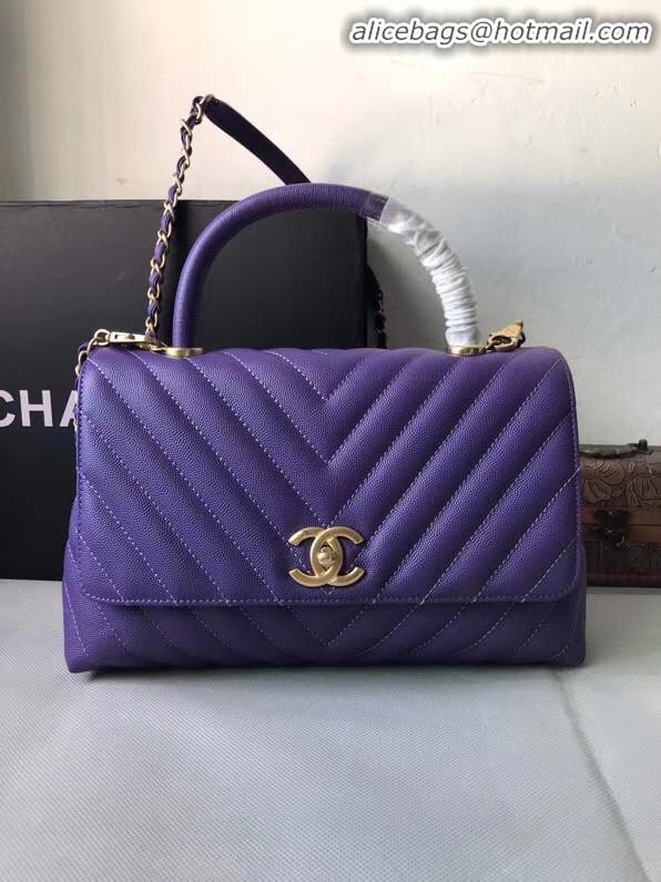 Shop Duplicate Chanel Flap Bag with Top Handle A92991 purple