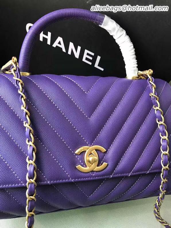 Shop Duplicate Chanel Flap Bag with Top Handle A92991 purple