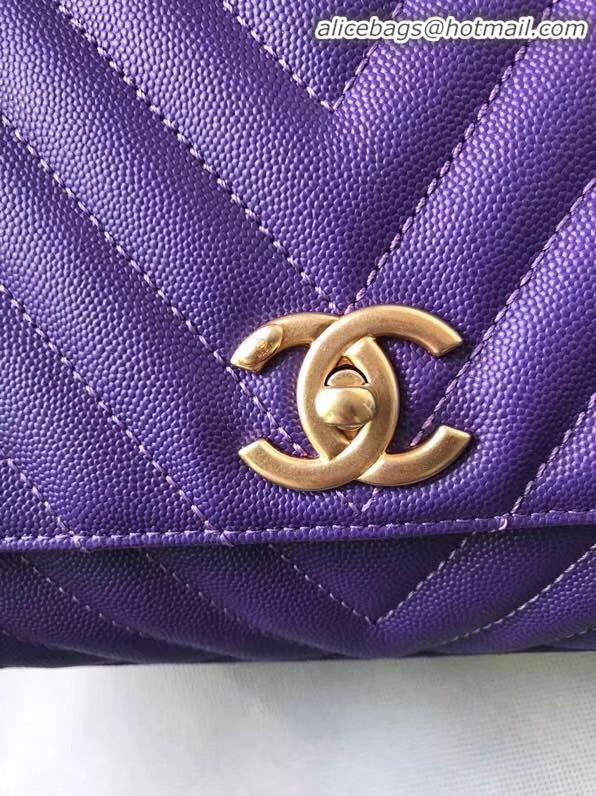 Shop Duplicate Chanel Flap Bag with Top Handle A92991 purple