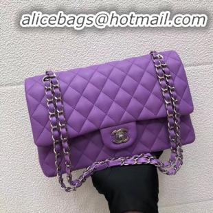 Good Price CHANEL Classic Handbag Lambskin purple 1112 & Silver-Tone Metal