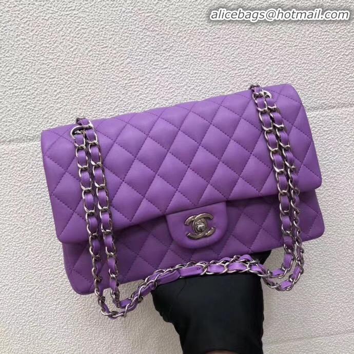 Good Price CHANEL Classic Handbag Lambskin purple 1112 & Silver-Tone Metal