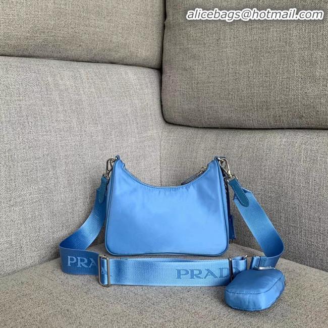 Spot Low Cost Prada Nylon Shoulder Bag 91277 light blue