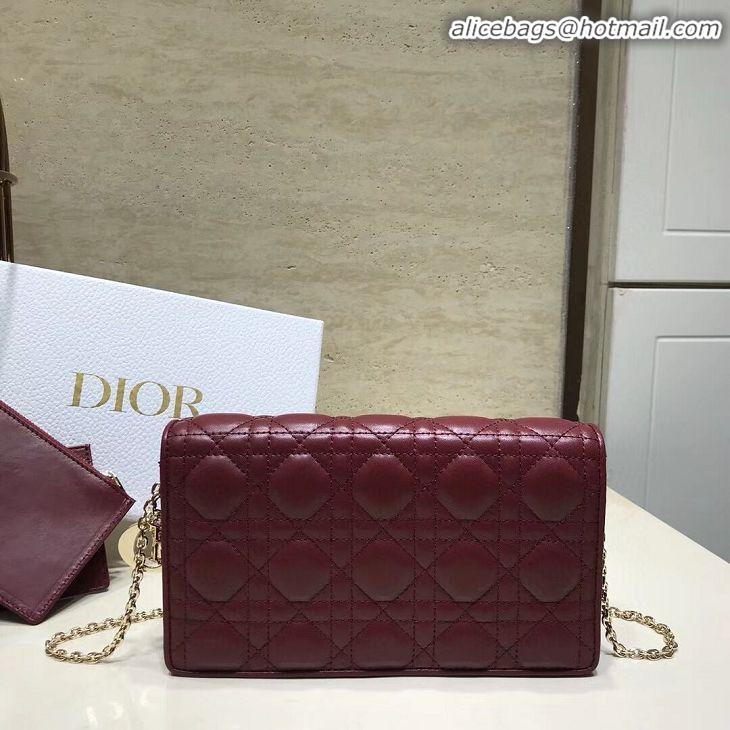 Newly Launched LADY DIOR Sheepskin WALLET C9025A Burgundy