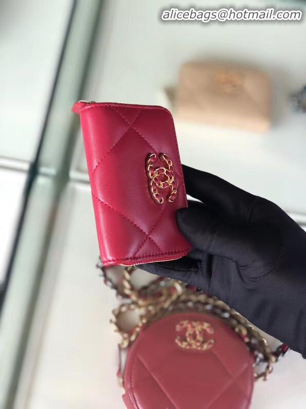 New Release Creation Chanel 19 Zip Card bag AP0949 rose