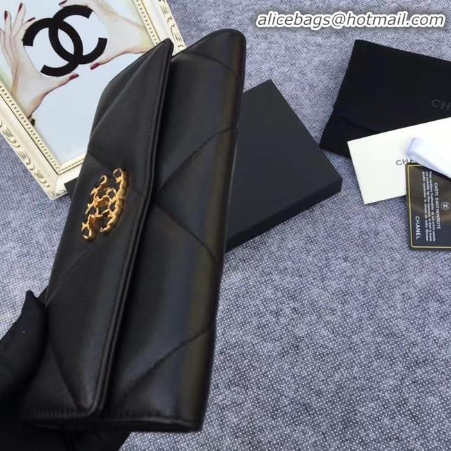 New Release Creation Chanel sheepskin & Gold-Tone Metal Wallet AP0955 black