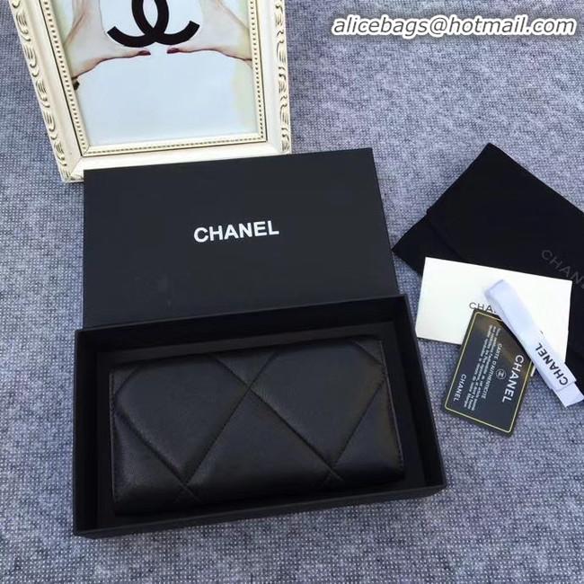 New Release Creation Chanel sheepskin & Gold-Tone Metal Wallet AP0955 black